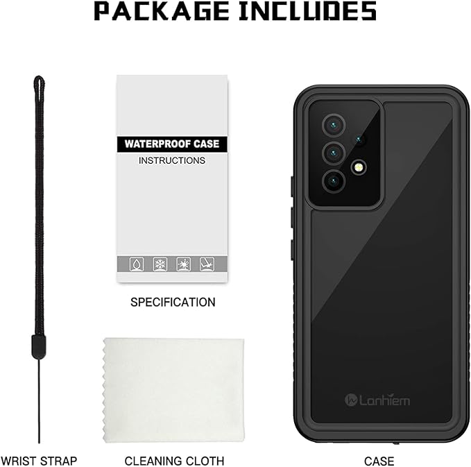 Lanhiem for Samsung Galaxy A53 5G Case, IP68 Waterproof Dustproof with Built-in Screen Protector, Heavy Duty Full Body Protective Phone Case for Samsung A53 5G, Black/Clear