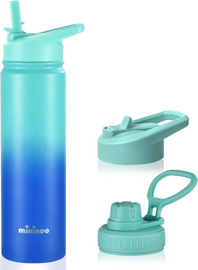 mininoo Insulated Stainless Steel Water Bottle with Straw and Lid for Sports, 24 oz, Pacific Dream
