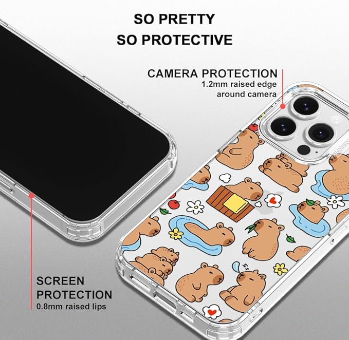 MOSNOVO for iPhone 16 Pro Case, Shockproof Military-Grade Protection 6.6ft Drop Tested, Clear Phone Case for iPhone 16 Pro, Capybara Land Design