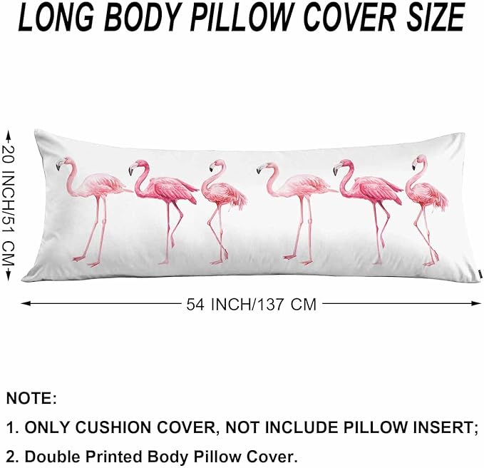 Body Pillowcases with Zipper Flamingo, Cozy Body Pillow Covers Cushion Cover 20 X 54 Inches, Tropical Flamingos Pink Outdoor Body Pillow Case for Home Bedroom Couch Sofa