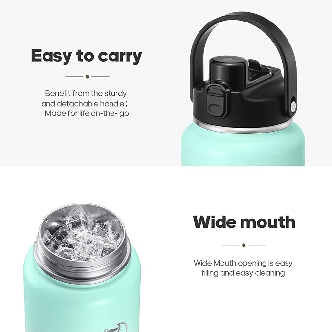 64oz Half Gallon Insulated Water Bottle with 2-in-1 Lid (Chug & Straw), Double Walled Vacuum Stainless Steel Water Bottles, Wide Mouth Leakproof Insulated Jug with Straw