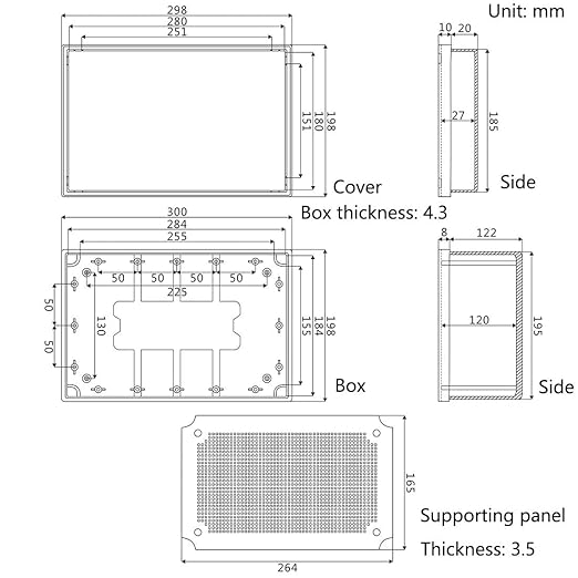 Zulkit Junction Box ABS Plastic Waterproof IP65 Electrical Boxes Hinged Shell Outdoor Universal Project Enclosure with Mounting Plate and Wall Brackets Grey 11.8x7.9x6.3 inch(300x200x160mm)