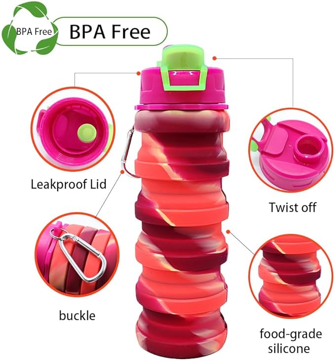Silicone Collapsible Water Bottles, 16oz 500ml Portable Foldable Expandable Water Bottle Sports Cups, Leak Proof Reusable BPA Free, for Outdoor Activities Travel(Orange)