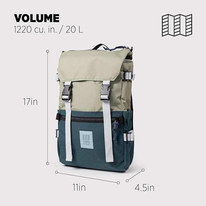 Topo Designs Rover Pack Classic - Daily Daypack for Commutes, Day Trips, Hikes, Iconic Denver Design, PFAS-Free, Fair Trade, BlueSign Backpack (Oil Green/Dark Pine)