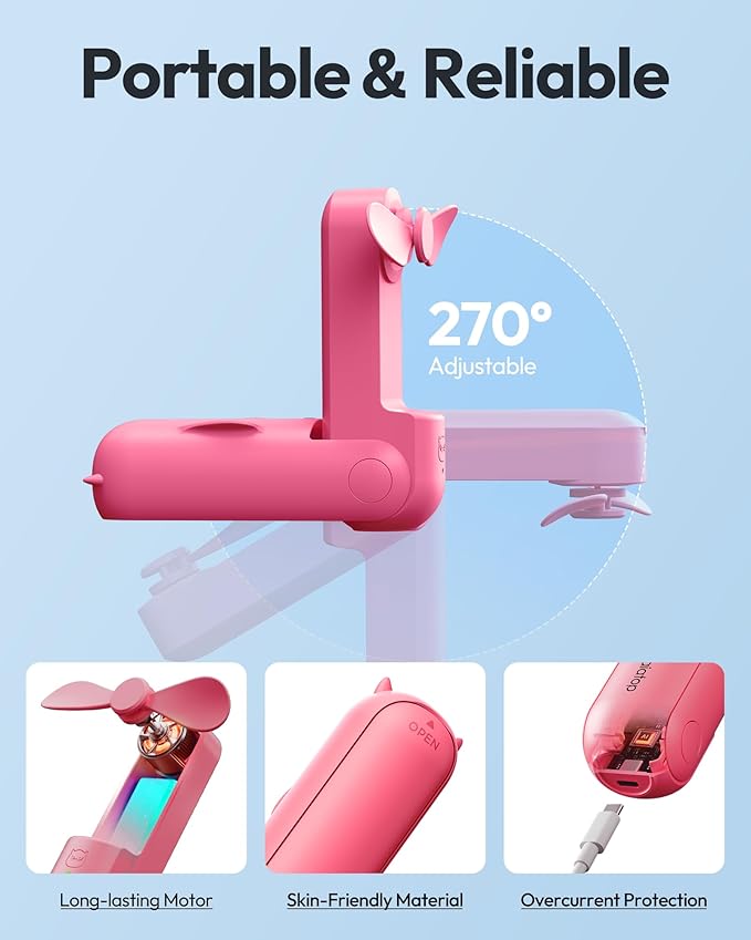 Gaiatop Portable Handheld Fan, 3 in 1 Mini Fan Handheld [17h Max Cooling], Foldable Personal Fans Pocket Design, USB Travel Fans Portable, Lash Trip Summer Essential Cute Gifts for Women Girl, Rose