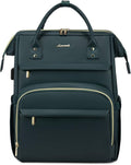 LOVEVOOK Leather Laptop Backpack for Women 17 inch,Travel Backpack Purse Nurse Teacher Backpack Computer Laptop Bag,Professional College Business Work Bag Carry On Backpack with USB Port,Dark Green