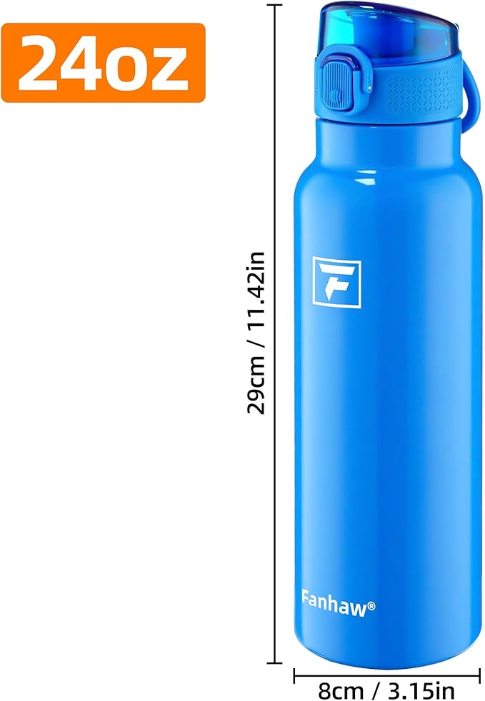Fanhaw Daylite Series 24 oz Stainless Steel Insulated Water Bottle with Silicone Spout Lid, Double-Wall Vacuum Leakproof Metal Bottle, Anniversary Birthday Gift for Kids, Women & Men (Sky Blue)