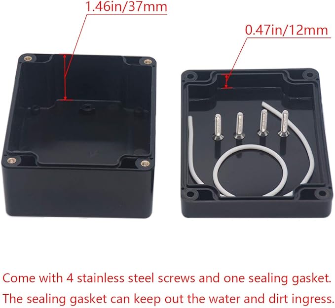 Project Box ABS Black Electrical Boxes IP65 Outdoor Waterproof Box Electronic Junction Box Power Enclosure with Cable Glands for DIY Project 4.53 x 3.54 x 2.17 inch (115x90x55mm)