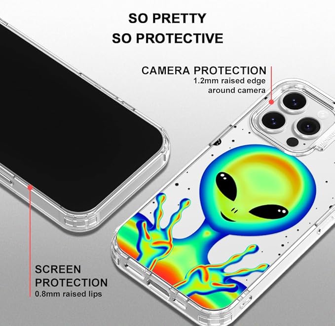 MOSNOVO Case for iPhone 16 Pro Max, [Buffertech 6.6ft Military-Grade Drop Protection] [Anti Peel Off Tech] Clear TPU Bumper Phone Case Cover Design - Alien Piece