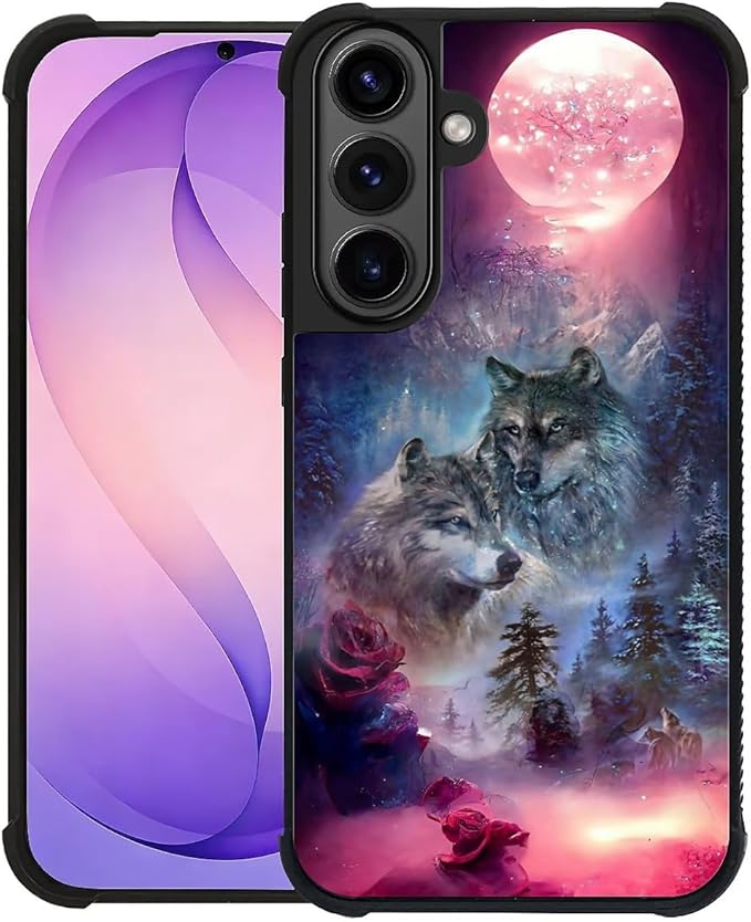 for Samsung Galaxy S26 Case,Graphic Design for Girl Boy Soft Silicone Hard Acrylic Shock Protection Designed for Samsung Galaxy S26 Star Two Wolfs Howling Pattern