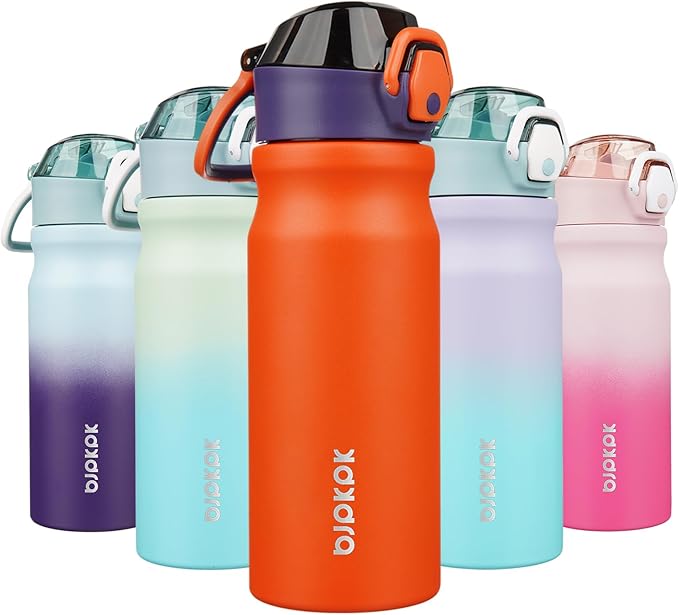 BJPKPK Insulated Water Bottle 18oz Stainless Steel Water Bottles with Straw and Carry Handle Double Wall Metal Thermal Flask,Orange