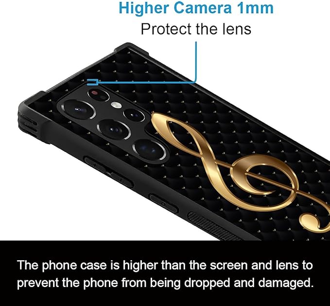 for Samsung Galaxy S22 Ultra Case, Gold Black Music Pattern Graphic Design Girl Boy Soft Silicone Hard Acrylic Shock Protection for Samsung Galaxy S22 Ultra