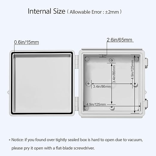 LeMotech Electrical Box, IP67 Waterproof Hinged Cover Stainless Steel Latch Junction Box, ABS Plastic Electrical Enclosure with Mounting Plate,Wall Brackets, Cable Glands,5.9"x5.9"x3.5",Grey