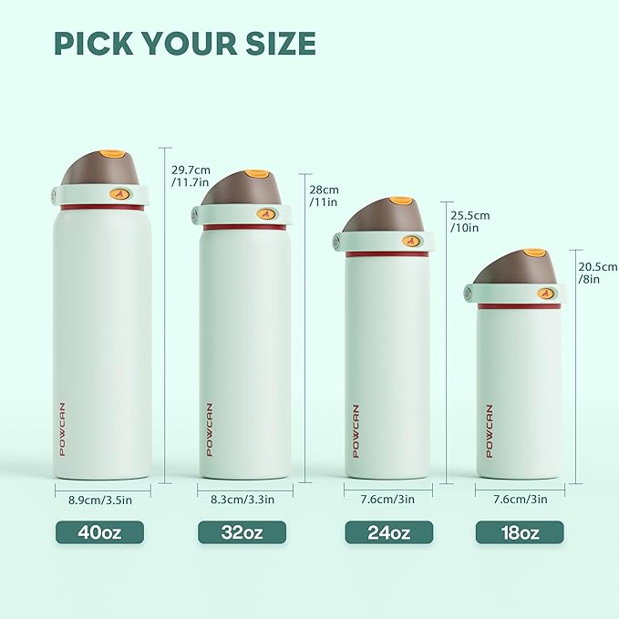 POWCAN 18 oz Travel Water Bottle: 2-in-1 Push-Button Spout & Quick-Flip Straw, Leakproof, Cold 24Hrs, Fits Car Cup Holder, Stainless Steel Sports Cup for School, Travel, Gym, Outdoor Gift (Clay Bay)