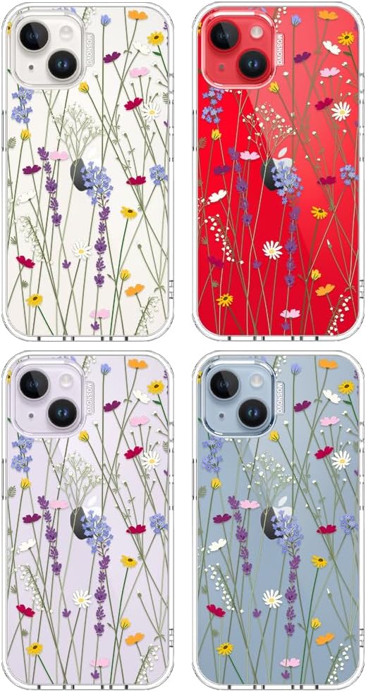 MOSNOVO for iPhone 13/14 Case | Military Grade 6.6ft Drop Tested | Clear with Floral Garden Design