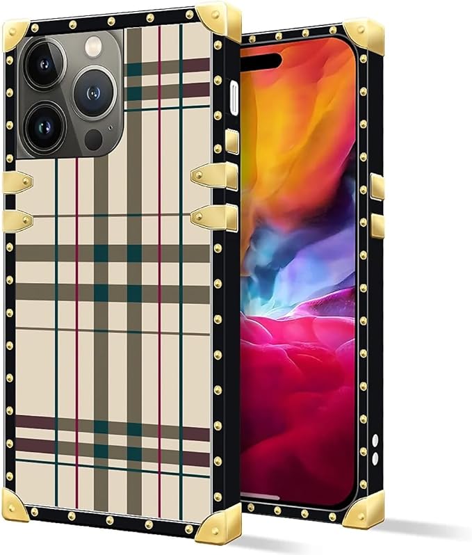 Compatible with iPhone 15 Pro Max Case, Black Red Beige Stripes Luxury Golden Decoration for Girl Women Soft TPU Shockproof Protective Hard PC Back for iPhone 15 Pro Max