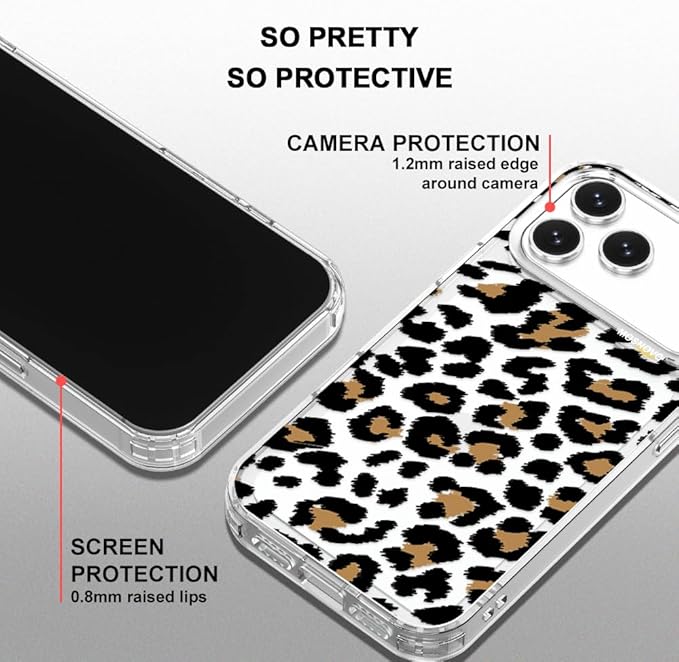 MOSNOVO for iPhone 17 Pro Max Case | Military Grade 6.6ft Drop Tested | Camera Control | Clear with Leopard Print Design