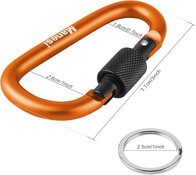 10 Pack Aluminum D Ring Key Rings Clips Locking Carabiner for Camping Fishing and Outdoor Use，Clips with Screw Gate Multicolored
