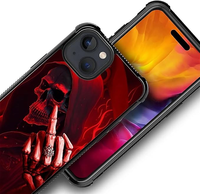for iPhone 15 Plus Case, Gestures Funny Skull Pattern Graphic Design Girl Boy Soft Silicone Hard Acrylic Shock Protection for iPhone 15 Plus