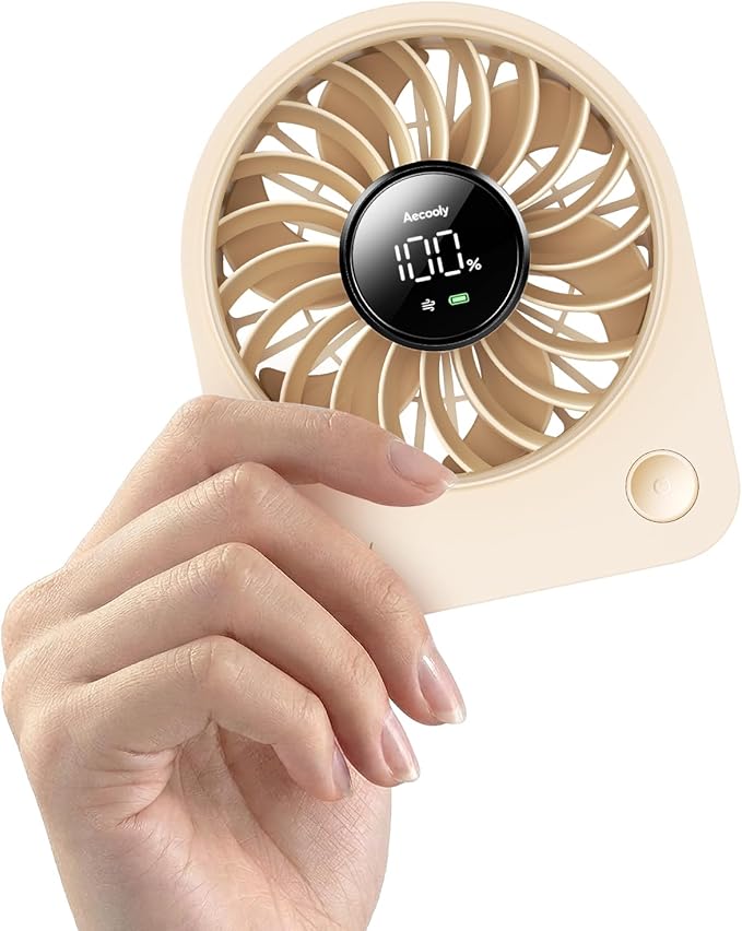 Aecooly Mini Portable Fan, Small Enough to Hold USB Desk Fan, 4 Speeds Quiet Rechargeable [10H Max Cooling Time], 180° Adjustable Battery Powered Personal for Travel, Office, Gifts for Women -Beige