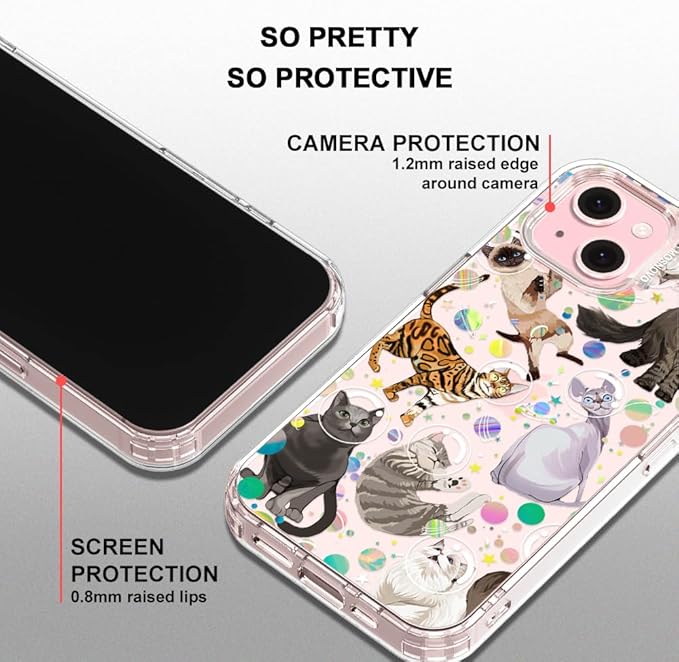 MOSNOVO Case for iPhone 15 Plus/iPhone 14 Plus, [Buffertech 6.6ft Military-Grade Drop Protection] [Anti Peel Off Tech] Clear TPU Bumper Phone Case Cover Design - Space Cat