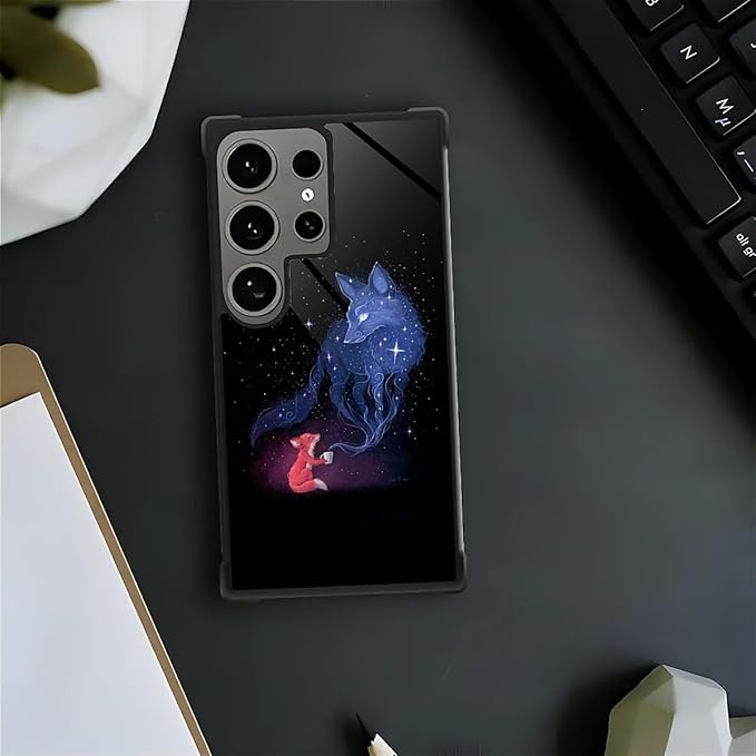 for Samsung Galaxy S24 Ultra Case, Galaxy Fox Wolf Pattern Graphic Design Girl Boy Soft Silicone Hard Acrylic Shock Protection for Samsung Galaxy S24 Ultra