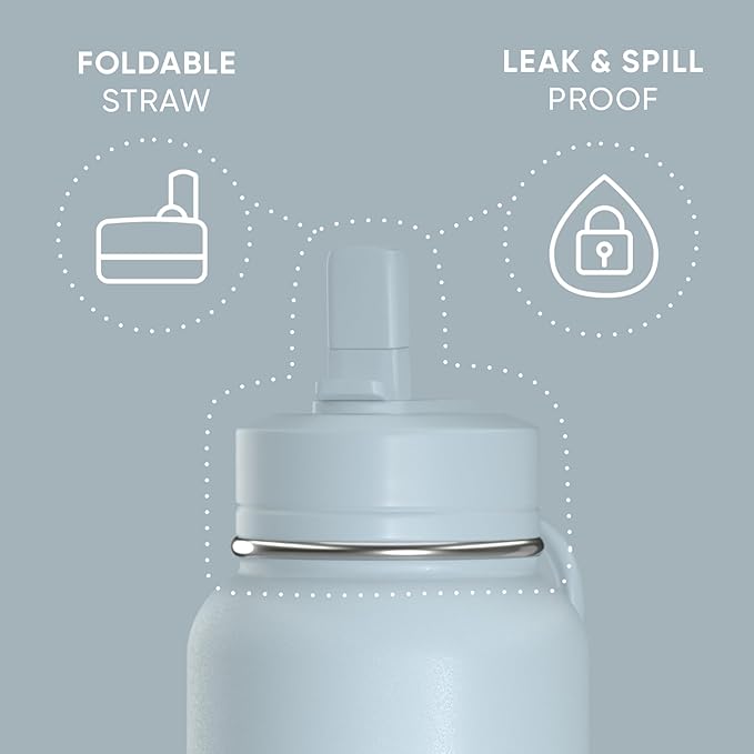 Hydrapeak 40oz Sport Insulated Water Bottle with Straw & Chug Lid, Leak & Spill Proof, Keeps Drinks Cold for 24 Hours, Hot for 12 Hours, Premium Stainless Steel Water Bottles (40oz, Ice Blue)