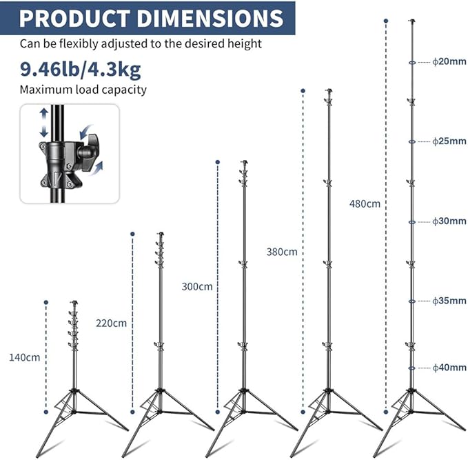Kate 2 Pack Heavy Duty Light Stand Tripod - 15.7ft Air Cushioned Aluminum Alloy Lighting Stand with Tripod, 2 Sandbags & 1/4"-3/8" Adapter, 9.46lb Load for Studio/Indoor/Outdoor Video Photography