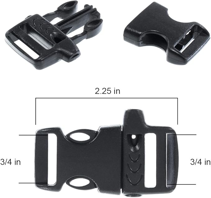 Side Release Whistle Buckles - 3/4 Inch Paracord Clips and Buckles - Ideal for DIY Crafts & Repairs