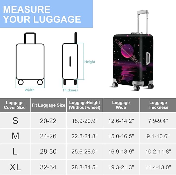 ANNA QUEEN Cosmic Purple Saturn Luggage Cover-Stretchable,Water Resistant & Durable Suitcase Protector,Universal Washable Fit for 20-22 Inch Checked Baggage