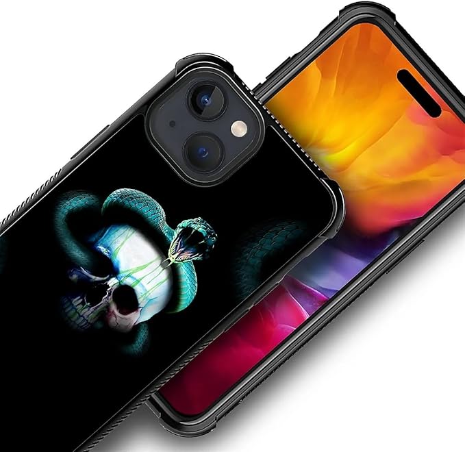 for iPhone 15 Plus Case, Skeleton Winding Snake Pattern Graphic Design Girl Boy Soft Silicone Hard Acrylic Shock Protection for iPhone 15 Plus