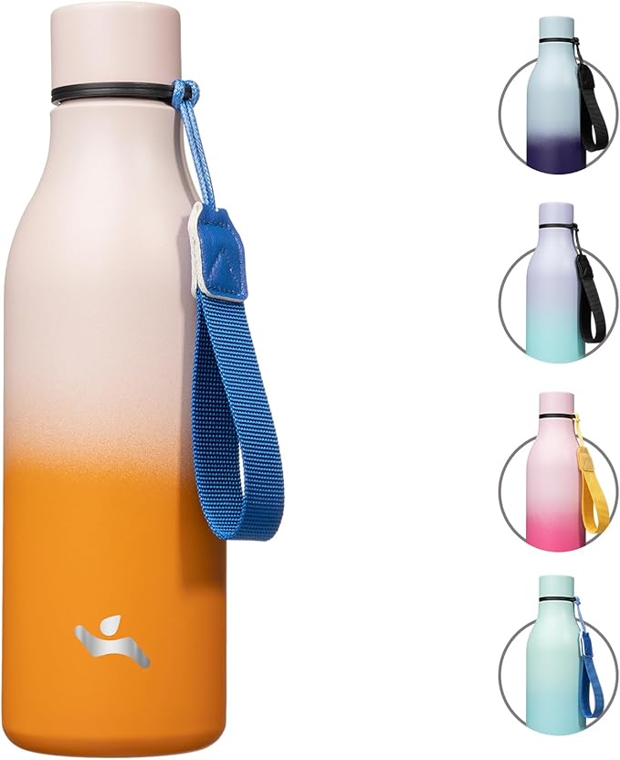Konokyo Insulated Water Bottle with Strap,18 oz Double Wall Stainless Steel Vacuum Bottles Metal Water Flask,Coral