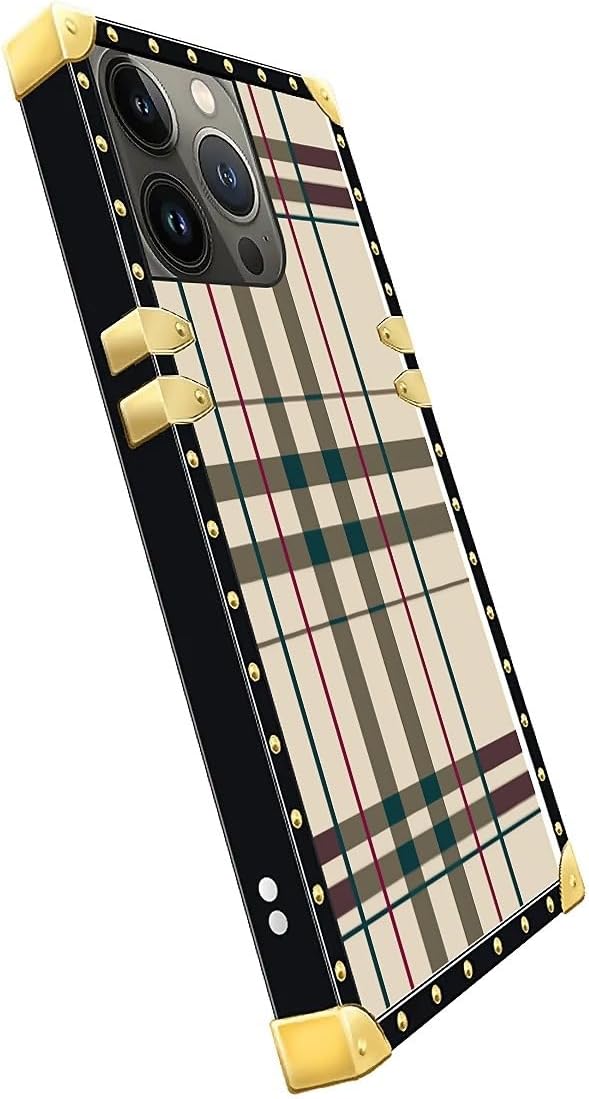 Compatible with iPhone 14 Pro Case, Black Red Beige Stripes Luxury Golden Decoration for Girl Women Soft TPU Shockproof Protective Hard PC Back for iPhone 14 Pro