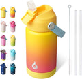 BJPKPK Insulated Water Bottle with Straw Lid, 12oz Thermo Water Bottles with Soft Nozzle, Flex Handle & Non-slip Boot, BPA Free Leak Proof Stainless Steel Metal Thermo, Tumblers, Cups,Rainbow