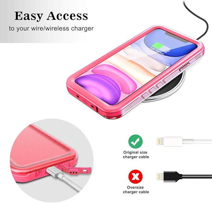 SPORTLINK Waterproof Case for iPhone 11, Full Body Heavy Duty Protection Full Sealed Cover Shockproof Dustproof Built-in Clear Screen Protector Rugged Case for iPhone 11 6.1 Inch Pink
