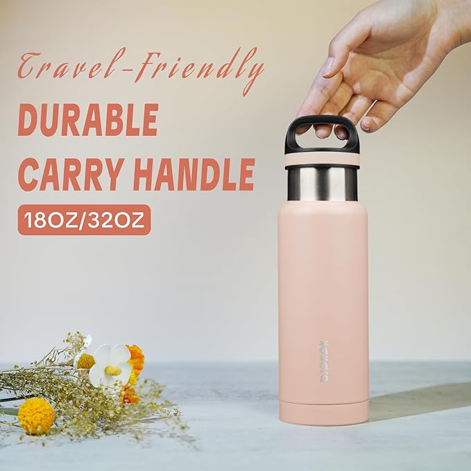 BJPKPK Insulated Water Bottle 18OZ Stainless Steel Water Bottle with Handle Double Walls Vacuum Insulated BPA Free Flask, Peach