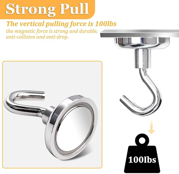 14Pack Magnetic Hooks, 100lbs+ Strong Magnetic Hooks Heavy Duty Rare Earth Neodymium Magnets with Hooks for Hanging, Large Hooks Magnetic for Cruise Cabins Camping Wall Kitchen Fridge Classroom Office