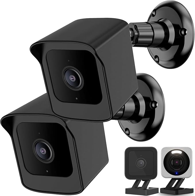 PEF Mount for All-New Wyze Cam V4/Cam V3, Weatherproof Protective Cover and 360 Degree Adjustable Wall Mount Solid Housing for Wyze V4 and V3 Outdoor Indoor Smart Home Camera System (Black, 2 Pack)