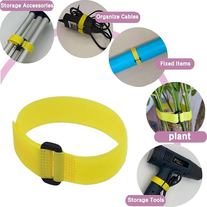 10 Pack (12 x 0.8 Inch) Reusable Fastening Cable Ties and Cable Straps Yellow Color Adjustable Multi-Purpose Hook and Loop Straps Nylon Cable Ties Organizer Fastener Management Wire Straps