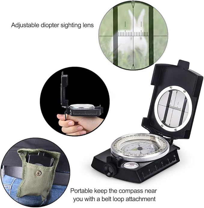 COSTIN Multifunctional Compass, Metal Military Waterproof High Accuracy Compass with Map Measurer, Distance Calculator,Bubble Level Perfect for Outdoor Activities, Matte Black