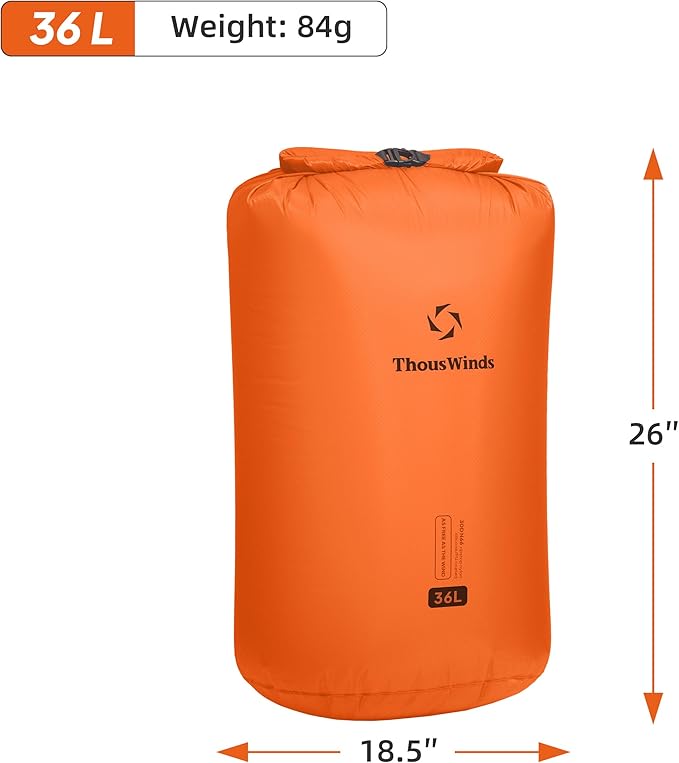 Thous Winds Heavy Duty Waterproof Dry Bag, 36L Lightweight Roll Top Dry Storage for Travel, Camping, Hiking, Kayaking, Fishin
