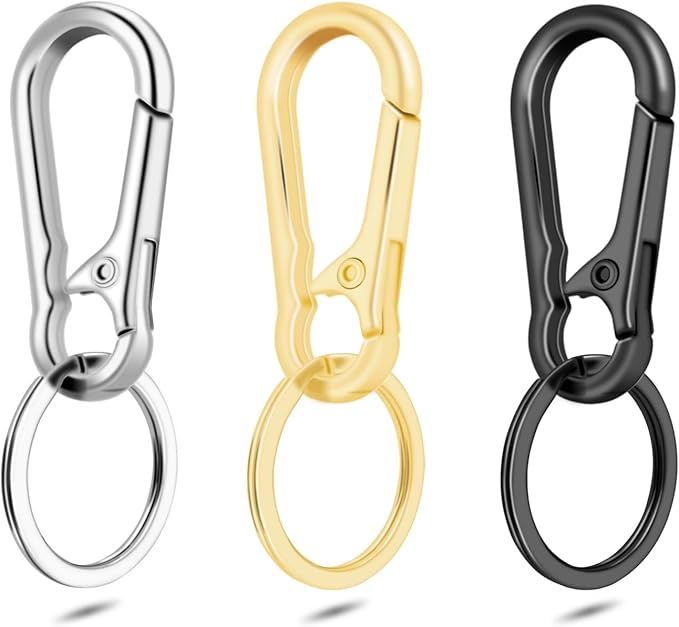3Pack Assorted Metal Carabiner Clip, Small Keychain Rings, Mini EDC Key Ring Chain Holder Organizer for Purse Charm Hook, Car Keychain, Paracord Keychain Lanyard, Key Fob for Men and Women