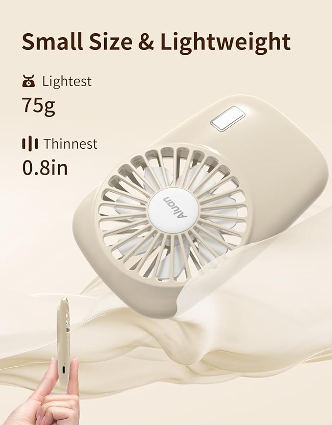 Aluan Handheld Mini Fan Powerful Small Personal Portable Speed Adjustable USB Rechargeable Eyelash Fan for Kids Girls Boys Woman Man Home Office Outdoor Travel, Beige