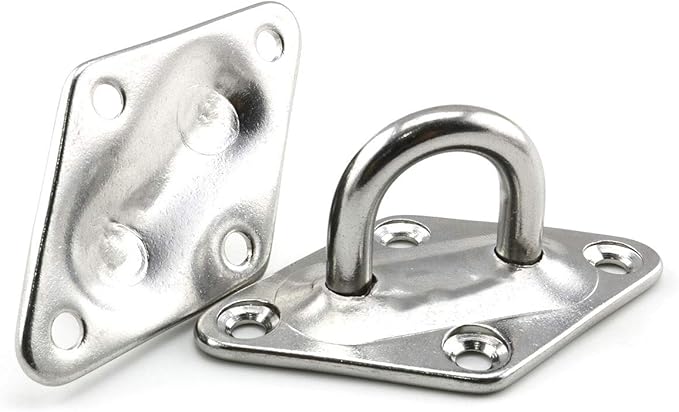heyous 2 Set M8 Suspension Ceiling Wall Mount U Hook Anchor Hanger Stainless Steel Heavy Duty Multi Purpose Hammock Swing Ceiling Hook Rhombic Base Plate with Snap Hook