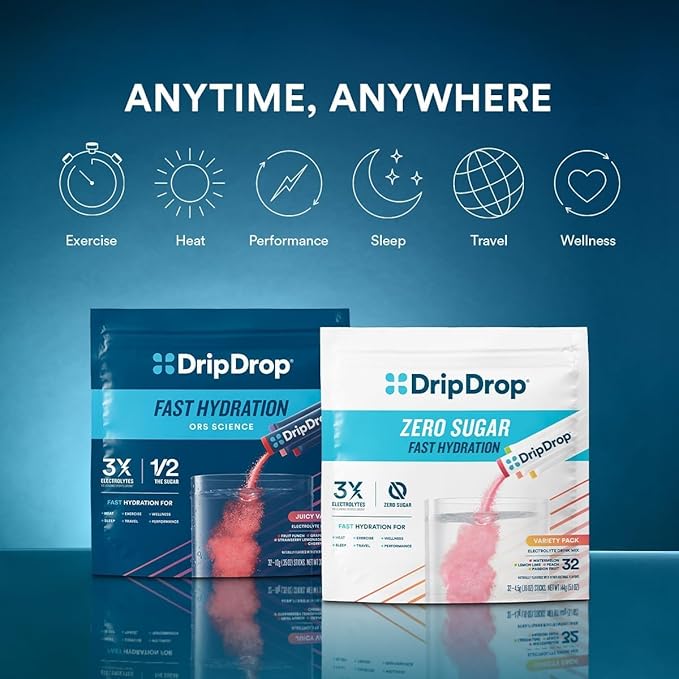 DripDrop Hydration Packets - Bold Variety Pack - Single Serve Electrolytes Powder Drink Mix - Watermelon, Berry, Lemon, Orange - Non-GMO, Gluten Free - 16OZ Serving Size - 80 Sticks - Value Pack