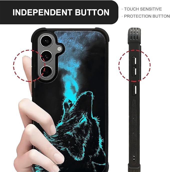 for Samsung Galaxy S24 S25 Plus Case, Blue Breathing Wolf Pattern Graphic Design Girl Boy Soft Silicone Hard Acrylic Shock Protection for Samsung Galaxy S24 S25 Plus