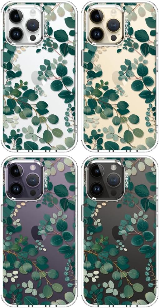 MOSNOVO Case for iPhone 14 Pro Max, [Buffertech 6.6ft Military-Grade Drop Protection] [Anti Peel Off Tech] Clear TPU Bumper Phone Case Cover Design - Eucalyptus