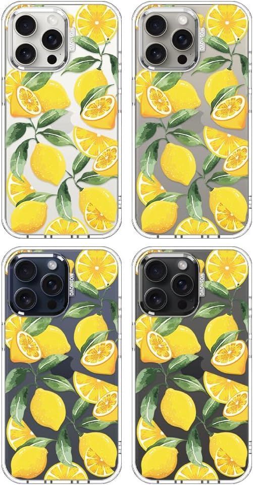 MOSNOVO Case for iPhone 15 Pro Max, [Buffertech 6.6ft Military-Grade Drop Protection] [Anti Peel Off Tech] Clear TPU Bumper Phone Case Cover Design - Lemon