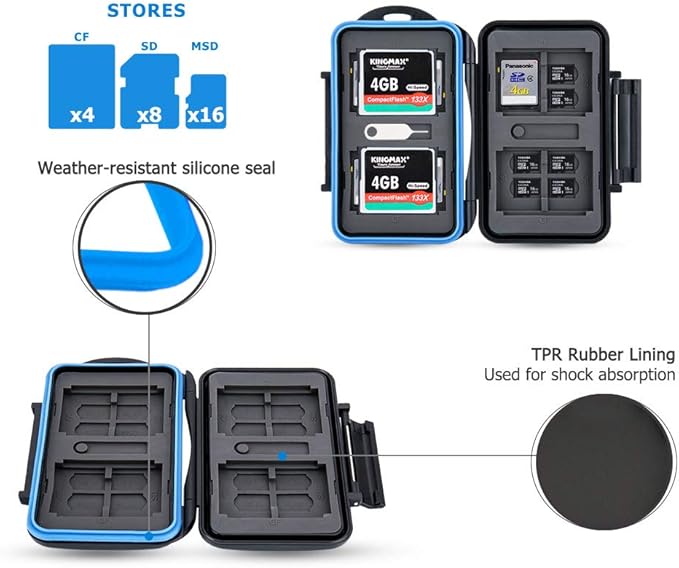 JJC 28 Slots Portable Memory Card Case Holder Storage for 8 SD SDHC SDXC Card, 16 Micro SD TF Card and 4 CF Cfast Card, Water-Resistant & Shockproof