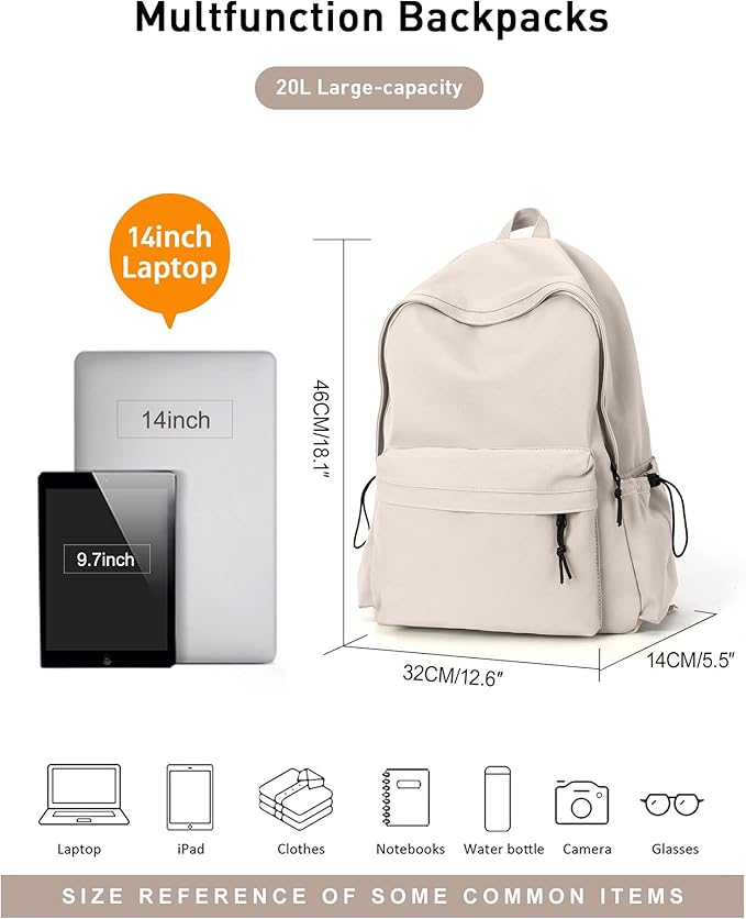 BJLFS White School Backpack for Girls Women, Waterproof High School Book Bag Cute Backpack for Men Teens Boys, Lightweight Mini Classic Basic College Backpack Middle School Back Pack Daypack